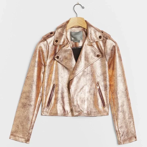 Anthropologie Gold Leather Motorcycle Jacket - Picture 1 of 13